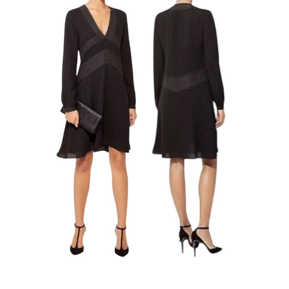 TORY BURCH VARENNE TUNIC A-LINE SILK METALLIC DRESS BLACK SZ 10